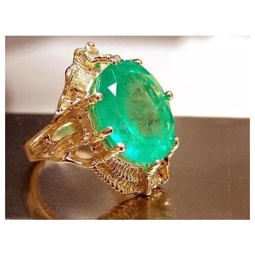 Women Fashion 18K Gold Ring Elegant Luxury Natural Emerald Jewelry Wedding Engagement Party Ring Size 5-11