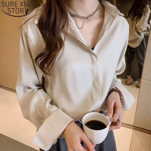 Elegant Office Lady Oversized Shirt Single Breasted Long Sleeve Solid Casual Satin Blouse Gentle Plus Size Top Blusa Mujer 16961