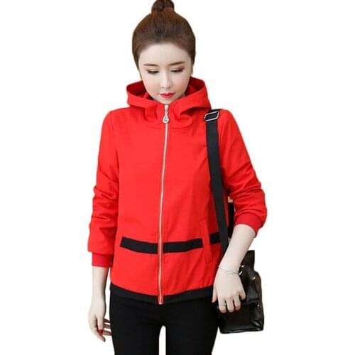 Spring Autumn Women Windbreaker Coat New Hooded Short Jacket Loose Large Size Outerwear Student Baseball Uniform Female Tops 152