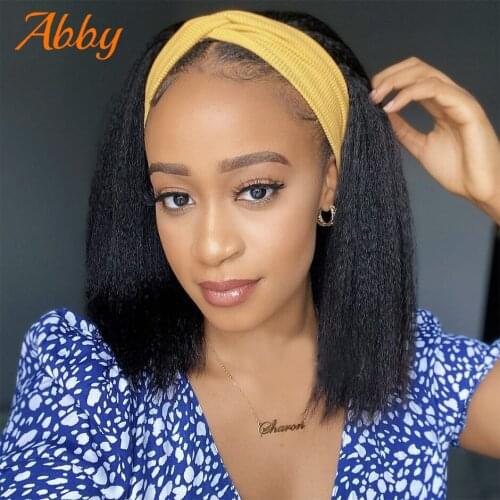 Headband Wig Human Hair Yaki Straight Bob Wig 180% Density Brazilian Hair Wigs Headband Scarf Glueless Wigs For Black Women Sale