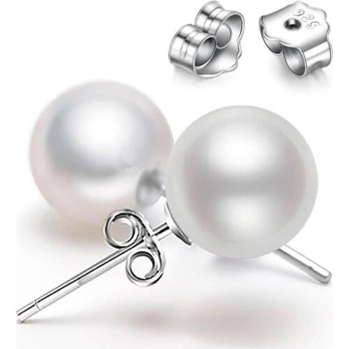 High Quality 925 Sterling Silver Earrings Pearl Retro Studs Earring Women Girl Ladies Jewelry Wedding Gift