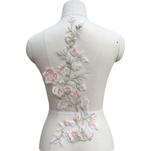 1 PC Large Lace Applique Flower Embroiderey Lace Mesh Trim Sewing Fabric For Dress Clothing Curtain Craft 20*48cm