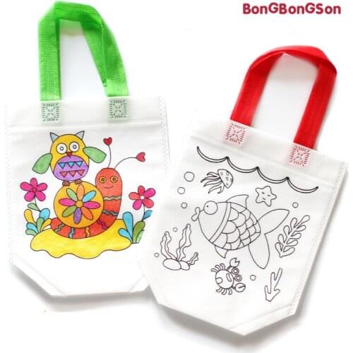 10pcs DIY Graffiti Handbag Kids Cloth Painting Bags with Picture Coloring Drawing Toys Kindergarten Educational Craft