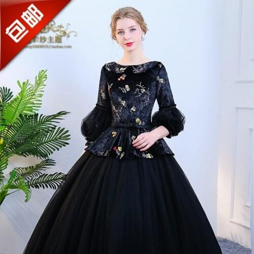 100%real black bubble long sleeve embroidery royal court medieval dress queen Renaissance ball gown princess Victorian/Marie