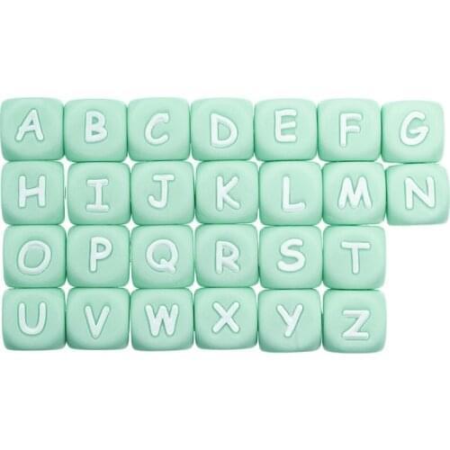150PCS/ 12mm Baby Teether Beads English Food Grade BPA Free Chewing Alphabet Bead Insert Name on Pacifier Chain Clips