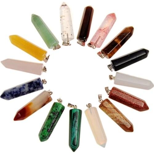 50Pcs/ lot Natural Rough Clear Roses Quartz Point Pendant Hexagonal Pillar Charms Average Hypnotic Gems Pendulum Free Shipping