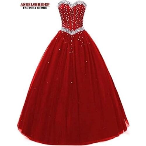 Angelsbridep Sweetheart Tulle Ball Gown Quinceanera Dress 2021 Vestidos De 15 Anos Luxury Crystals Beadings Sweet 16 Dress