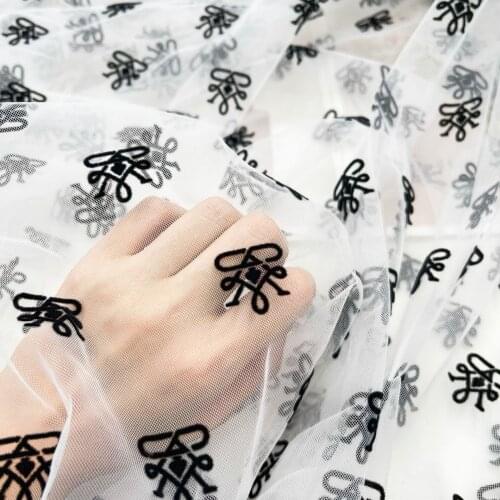 White Sewing Fabric Tutu Crown Mesh Fabric Flocked Mesh Fabric Tulle Skirt Mesh Fabric For Woman Blouse And Dress 0.5yard/pc