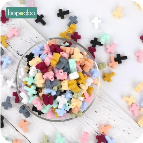 Bopoobo Silicone Cartoon Cross Baby Teether 20pc Silicone Bead BPA Free Baby Teething Beads Silicone Baby Food Grade Teether