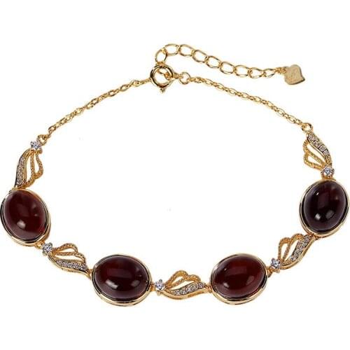 925 sterling silver gold plated Natural blood amber Bracelet Personality Hollow out Light luxury Temperament Ladies Bracelet Jew