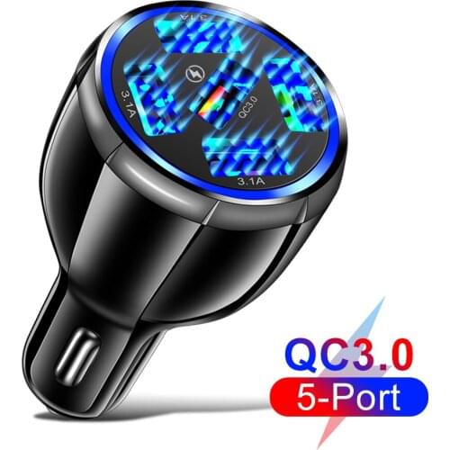 3.1A 5 USB Fast Car Charger For iPhone 12 11 8 Plus Huawei Xiaomi Samsung With LED Display Universal Mobile Phone Car-Charger
