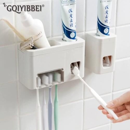 Home Wall Mounted Toothbrush Holder Automatic Toothpaste Dispenser Rack Toothpaste Squeezer Bathroom Accessories Set Tools
