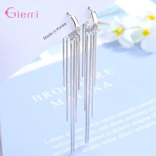 Elegant Long Tassel Dangle Earrings For Women Excellent Genuine 925 Sterling Silver Drop Earrings Jewelry Gift For Wife Daughter