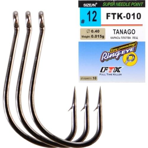 FTK-010 7/8/9/10pcs Carbon Steel Fishing Carp Hook With Barbed Hooks and Eyes High Quality Fishing Tackle size 1-12