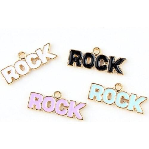 Hot 10pcs Fashion Hip Hop Enamel Rock letter Charms Alloy Pendant fit Bracelet Necklace Clothing DIY Jewelry Accessories Making
