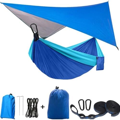 Camping Hammock with Rain Fly Tarp and Mosquito Net Tent Portable Nylon Parachute Hammock Rainfly for Backpacking Hiking Travel