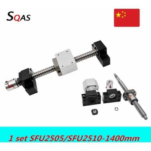 Ball screw kit SFU2505 SFU2510 1400mm ball screw end machined with BK20 BF20 +single nut -3 +nut holder+coupling for cnc part