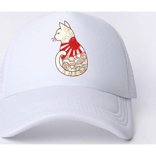 Japanese Anime Cat 90S Casual Plain Mesh Baseball Cap Adjustable Snapback Hats for Women Men Hip Hop Advertising White Cap