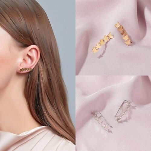 Fashion Gold Silver Color Butterfly Clip Ear Clip on Earrings for Women Gold Color Plated Ear Cuff No-Pierced Punk Ear Jewelry