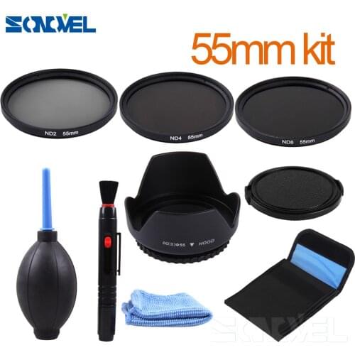 55mm ND2 ND4 ND8 Neutral Density Filter Lens Set + lens hood For Nikon D7500 D7200 D5600 D5500 D3400 D750 with AF-P 18-55mm Lens