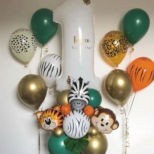 28Pcs Jungle Animal Balloons Set Chrome Metallic Latex Balloon 40inch White Number Globos Kids Birthday Party Baby Shower Decor