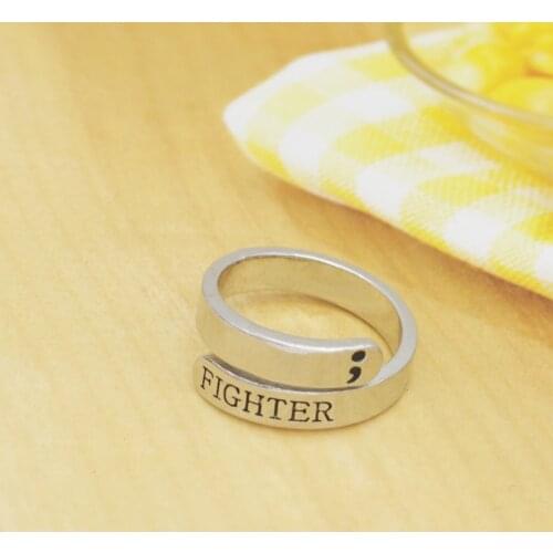 Fashion Semicolon Ring Jewelry Mental Health Awareness Fighter Ring Motivational open Ring Jewelry YLQ0462