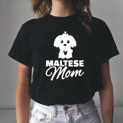 Harajuku Shirt Dog Gift Tee Shirt Femme Maltese Mom Summer Short Sleeve T-Shirt Women Clothing Funny Casual T Shirt Women Tops