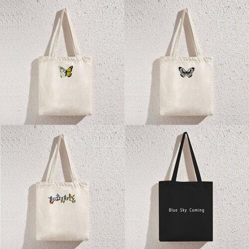 Fashion Womens Bag Butterfly Letters Printing Canvas Shoulder Bag Casual Female Bag Large Capacity Shopper Tote Luxury Handbag