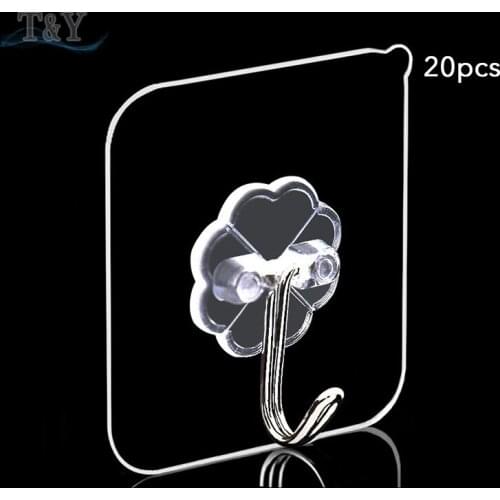 T&Y 20pcs Transparent Self Adhesive Household Kitchen Wall Hooks for Hanging Cooking Utensil Tools, Useful Kitchen Tools