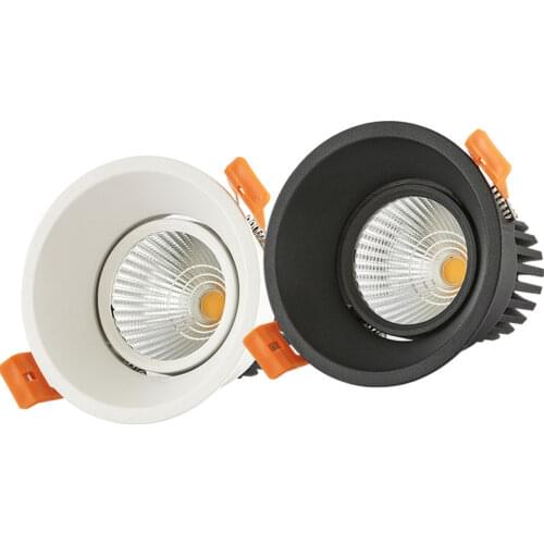 Dimmable LED Downlight Anti Glare 9W 12W 85-265V COB LED DownLights Dimmable Spot Recessed Down Light Bulb White Black body