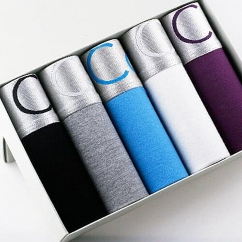 High Quality sexy men underwear 5 gift box set male mid waist solid color boxer panties male modal underwear