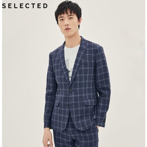SELECTED Mens Linen Plaid Slim Fit Suit Coat Blazer|420272515