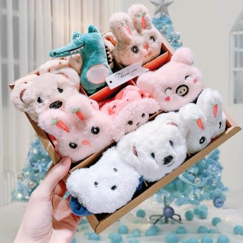 Cute Girl Cartoon Large Velvet Hair Bands Bear Rabbit Animal For Women Plush Rubber Band Tie Hair Ring Rope Holder Headdress