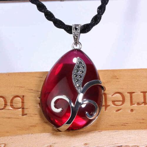ZHJIASHUN Royal 100% 925 Sterling Silver Garnet Ruby Necklace Pendant Retro Natural Gemstone Vintage Pendants Jewelry For Women