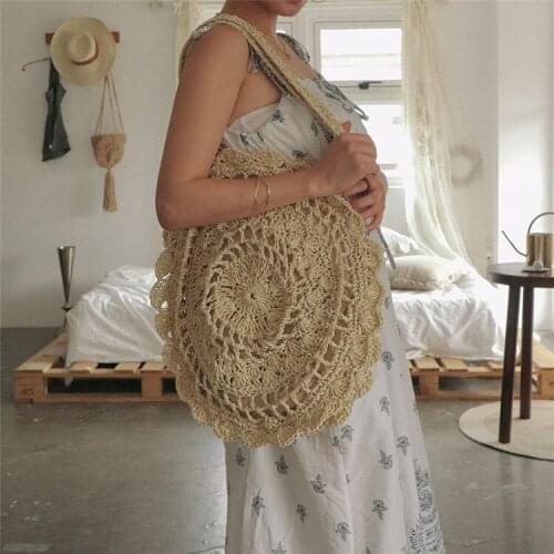 Women Handbag Hand Woven Casual Tote Bag Beach Bag Floral Zipper Soft High-Capacity Shoulder Bag Handbag Bohemian Girls Bag