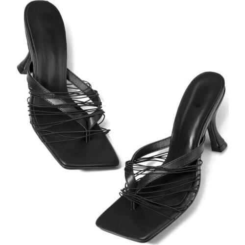 2021 Women Fashion Trendy Mid-heel Sandals Ladies Outdoor Street High Heels Solid Color Commute Slippers