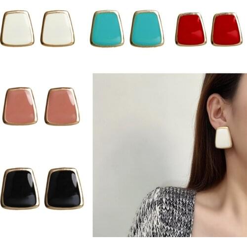 SUMENG 2020 New Fashion Korean 5 Colors Black/White/Blue/Pink/Red Enamel Stud Earrings Simple Female Earring For Women Jewelry