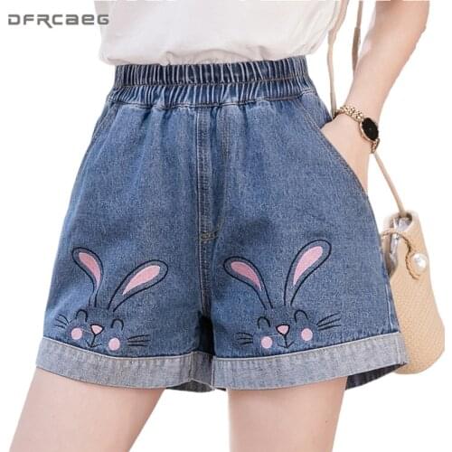 4XL 5XL Loose Plus Size Women Shorts Jeans 2020 Summer Casual Elastic Waist Ladies Denim Shorts Femme