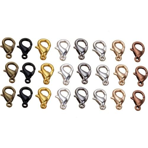 50pcs 12x6mm Metal Lobster Clasps Bronze/Gold/Rhodium/Silver Black Lobster Clasps Hooks For Jewelry Making Finding DIY Necklace