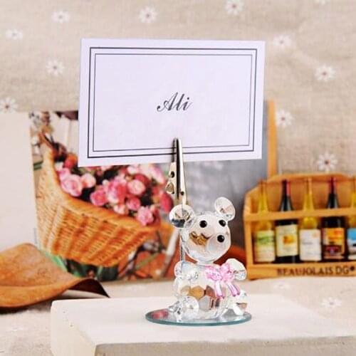 50PCS K9 Crystal Bear Place Card Holder with Paper Card Baby Shower Wedding Favors Kids Party Event Table Decor Supplies