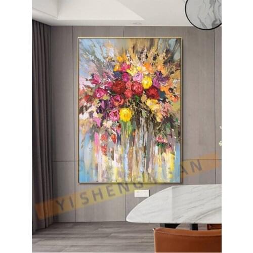 Abstract Hand Painted Colorful Flower Oil Painting Modern Wall Art Home Decoration On Canvas Picture For Living Room Gift