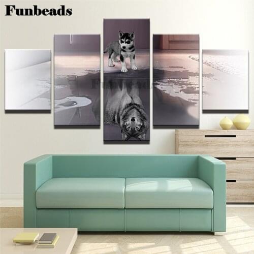 Diamond embroidery 5 Panel dog show Wolf 3d Pictures 5d diy diamond painting square diamond mosaic cross stitch living FF4021