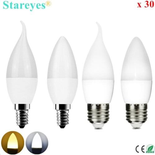 Free shipping 30 Pcs E14 E27 SMD 2835 chip 10 LED 3W LED candle bulb lamp AC220V High Brightness LED Ceiling chandelier light