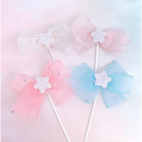 Big Bow Star Princess Girls Happy Birthday Cake Topper Decoration Wedding Bride for Party Supplies Baking Love Gifts