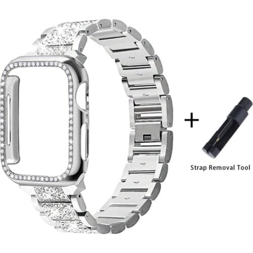 For Apple Watch Band Series 6 5 4 3 2 1 Women Lady Diamond Band Strap for iWatch 6 44MM 40MM 42MM 38MM Stainless Steel Bracelet