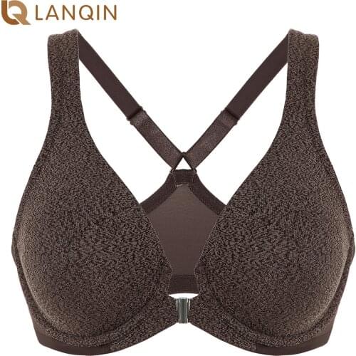 Womens Underwire Support Unlined Front Close Racerback Plunge Bra Plus Size