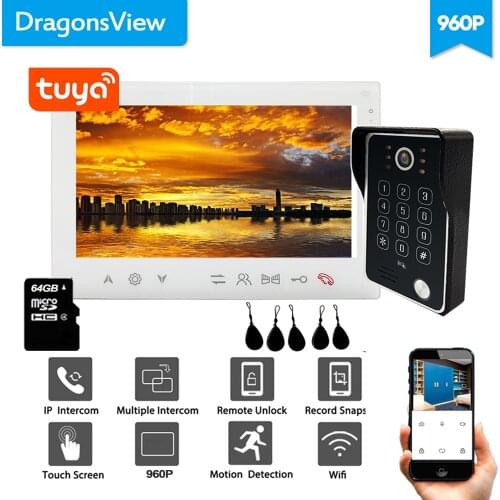 Dragonsview Wifi IP Video Intercom Wireless Door Phone System Tuya Smart App Remote Unlock 960P RFID Password Unlock Keypad