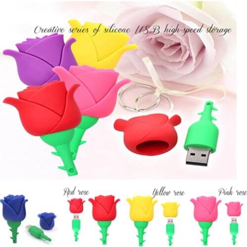 Rose Flower Usb Flash Drive Cute Cartoon Pendrive Usb 2.0 Pen Drive 4GB 8GB 16GB 32GB 64G 128G 256GB Usb Stick Flash Memory Card