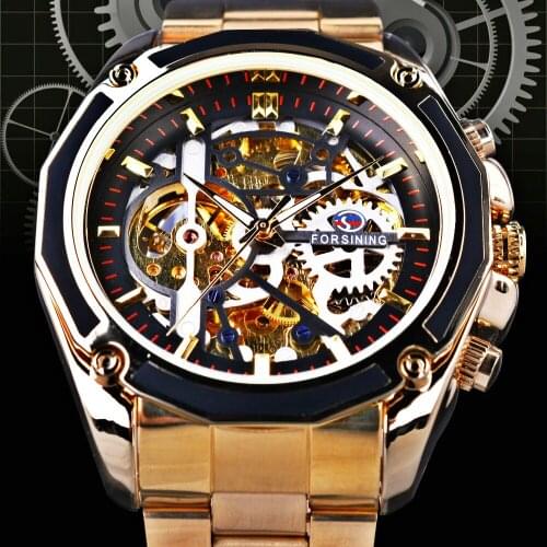 FORSINING Mens Watches Military Army Sport Clock Male Top Brand Luxury Skeleton Clock Transparent Automatic Mechanical Men Watch