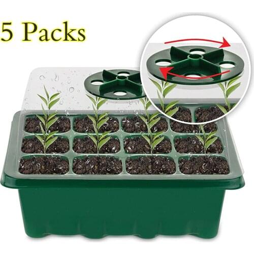 5 Sets Plastic Nursery Pot 12 Holes Seed Grow Planter Box Greenhouse Seeding Garden Seed Pot Tray plant Seedling Tray With Lids